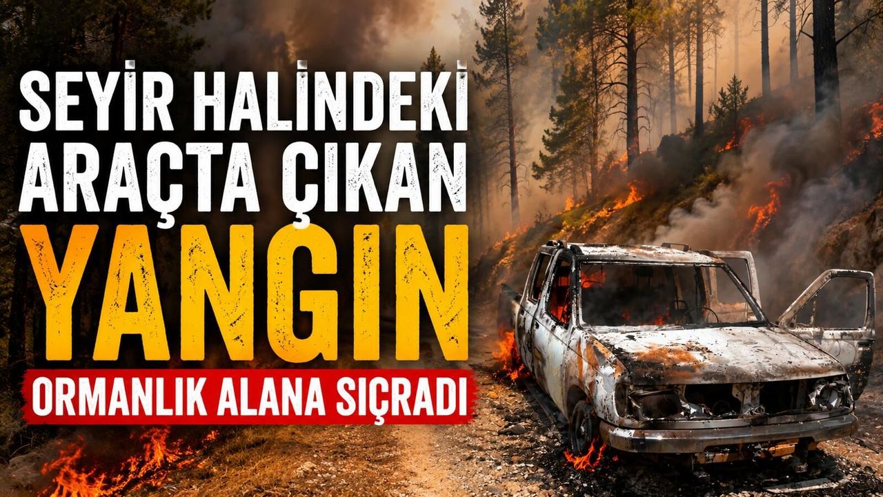 Seyir halindeki araçta çıkan yangın, ormanlık alan