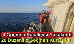 4 Göçmen Kaçakçısı Yakalandı, 20 Düzensiz Göçmen Kurtarıldı