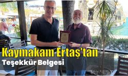 Kaymakam Ertaş’tan teşekkür belgesi