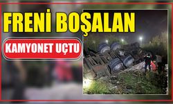 Freni boşalan kamyonet uçtu