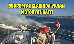Bodrum açıklarında yanan motoryat battı