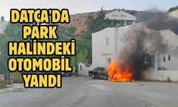 Datça'da park halindeki otomobil yandı