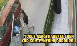 Yokuş aşağı hareket eden çöp konteynerini durdurdu