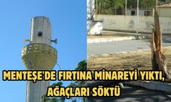 Menteşe'de fırtına minareyi yıktı, ağaçları söktü