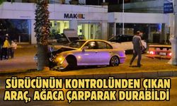 SÜRÜCÜNÜN KONTROLÜNDEN ÇIKAN ARAÇ, AĞACA ÇARPARAK DURABİLDİ