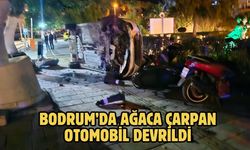 Bodrum’da Ağaca Çarpan Otomobil Devrildi