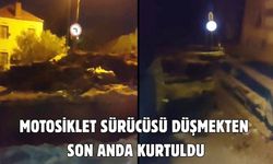 MOTOSİKLET SÜRÜCÜSÜ DÜŞMEKTEN SON ANDA KURTULDU