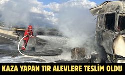Kaza yapan tır alevlere teslim oldu