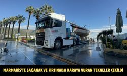 Marmaris’te sağanak ve fırtınada karaya vuran tekneler çekildi