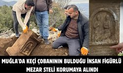 Muğla'da keçi çobanının bulduğu insan figürlü mezar steli korumaya alındı