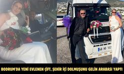 Bodrum'da yeni evlenen çift, şehir içi dolmuşunu gelin arabası yaptı