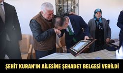 Şehit Kuran’ın ailesine şehadet belgesi verildi
