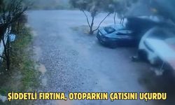 Şiddetli fırtına, otoparkın çatısını uçurdu
