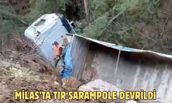 Milas’ta tır şarampole devrildi