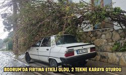 Bodrum'da fırtına etkili oldu, 2 tekne karaya oturdu