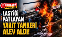 Lastiği patlayan yakıt tankeri alev aldı
