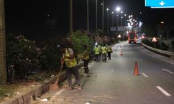 150 KİŞİLİK EKİPLE EMİN ANTER BULVARI'NDA GECE MESAİSİ