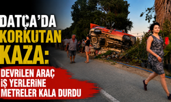 Datça'da korkutan kaza: Devrilen araç iş yerlerine metreler kala durdu