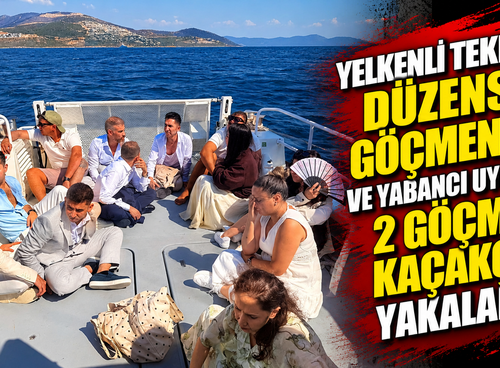 Yelkenli teknede düzensiz göçmenler ve yabancı uyruklu 2 göçmen kaçakçısı yakalandı