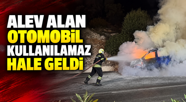 Alev alan otomobil kullanılamaz hale geldi