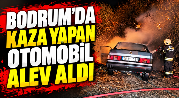 Bodrum’da kaza yapan otomobil alev aldı