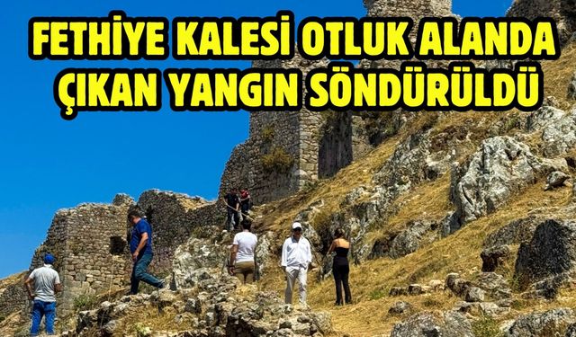 Fethiye Kalesi otluk alanda çıkan yangın söndürüldü