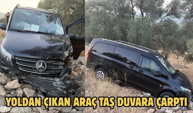 YOLDAN ÇIKAN ARAÇ TAŞ DUVARA ÇARPTI