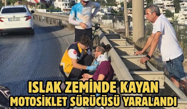 Islak Zeminde Kayan Motosiklet Sürücüsü Yaralandı