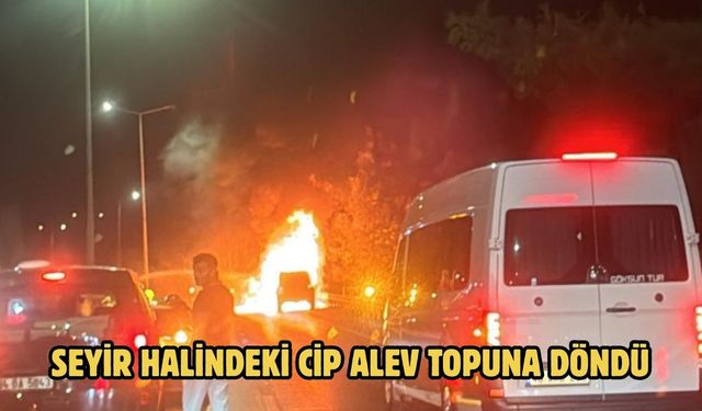 Seyir halindeki cip alev topuna döndü