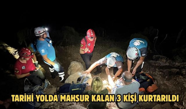 Tarihi yolda mahsur kalan 3 kişi kurtarıldı
