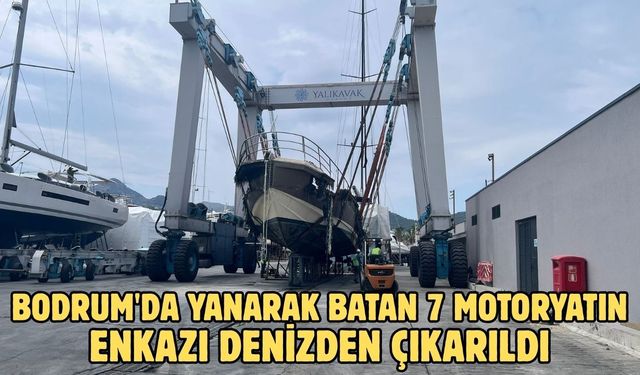 Bodrum'da yanarak batan 7 motoryatın enkazı denizden çıkarıldı