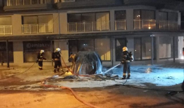 Dalaman'da park halindeki elektrikli araç alev alev yandı