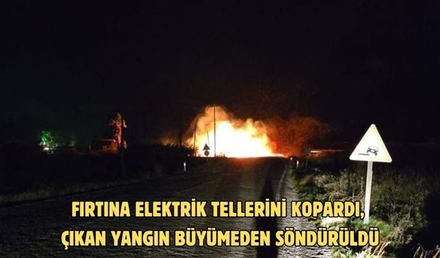 Fırtına elektrik tellerini kopardı, çıkan yangın büyümeden söndürüldü