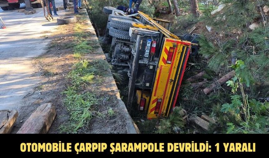 Otomobile çarpıp şarampole devrildi: 1 yaralı