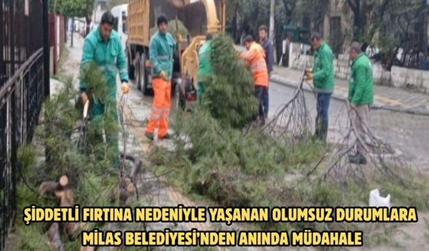 ŞİDDETLİ FIRTINA NEDENİYLE YAŞANAN OLUMSUZ DURUMLARA MİLAS BELEDİYESİ’NDEN ANINDA MÜDAHALE