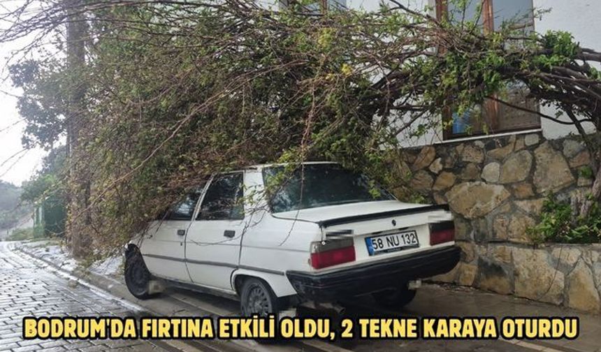 Bodrum'da fırtına etkili oldu, 2 tekne karaya oturdu