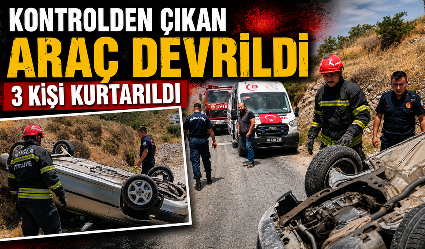 Kontrolden çıkan araç devrildi