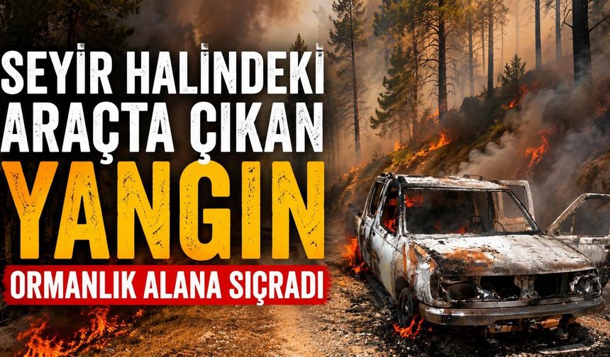 Seyir halindeki araçta çıkan yangın, ormanlık alana sıçradı