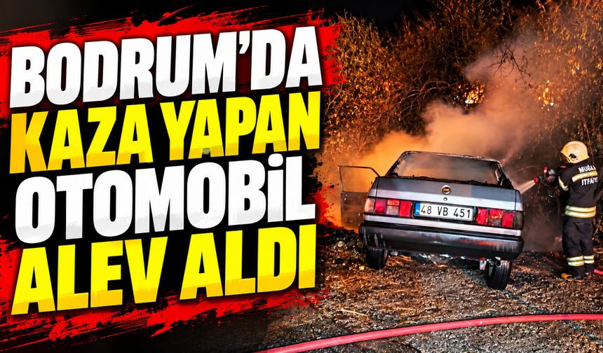 Bodrum’da kaza yapan otomobil alev aldı